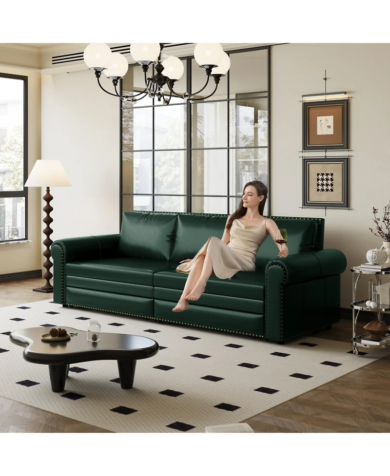 Streamdale Furniture Chesterfield Sleeper Sofa Bed, 93.7" Pull Out, Faux Leather