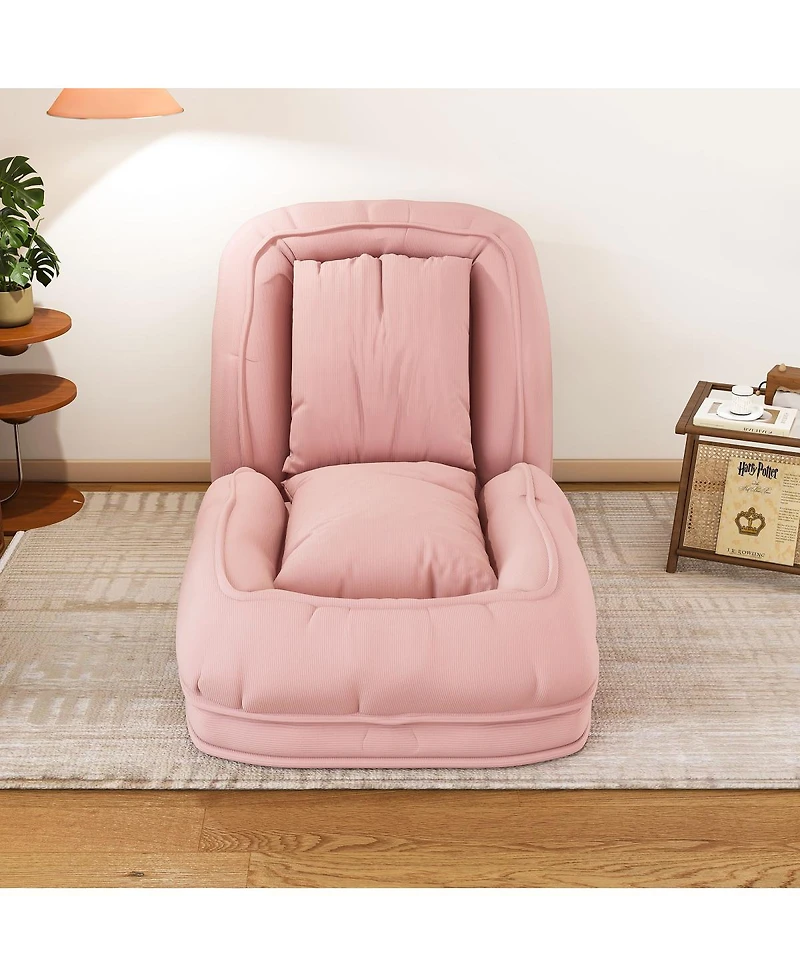 Streamdale Pink Upholstered Foldable Lazy Sofa Bed with 2 Pillows