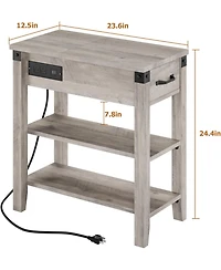 gaomon Narrow Flip-Top End Table with Drawer, Storage Shelves and Charging Station, Pale Oak