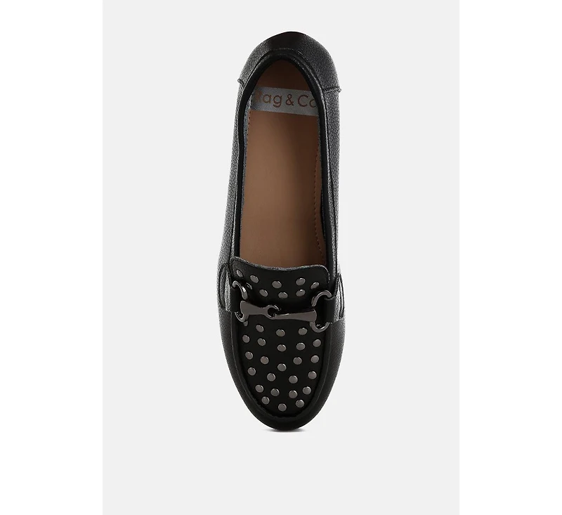 Modaha Horsebit & Studs Embellished Real Leather Loafers