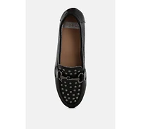 Modaha Horsebit & Studs Embellished Real Leather Loafers