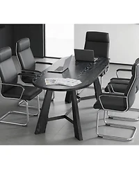 logicfox 70.8" Oval Work Desk for 6-8 People Rustic Style with Tapered Legs for Boardroom Office Meeting Conference Room