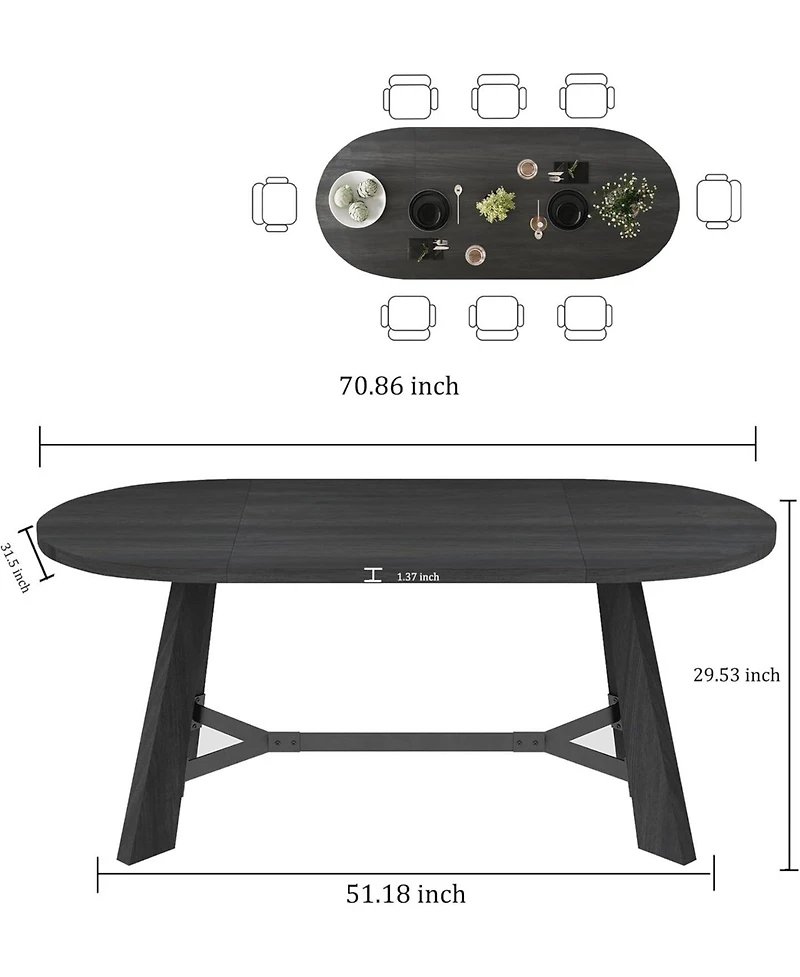 logicfox 70.8" Oval Work Desk for 6-8 People Rustic Style with Tapered Legs for Boardroom Office Meeting Conference Room