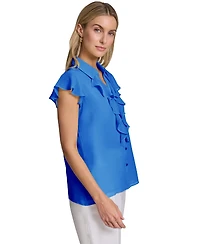 Calvin Klein Women's Ruffle-Front Collared Neck Top