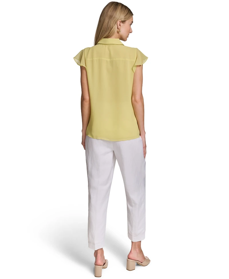 Calvin Klein Women's Ruffle-Front Collared Neck Top