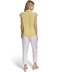 Calvin Klein Women's Ruffle-Front Collared Neck Top