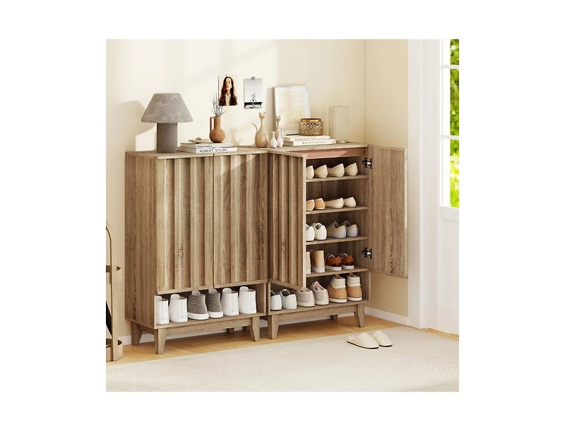 Slickblue Shoe Organizer with 6 Shelves and Decorative Doors