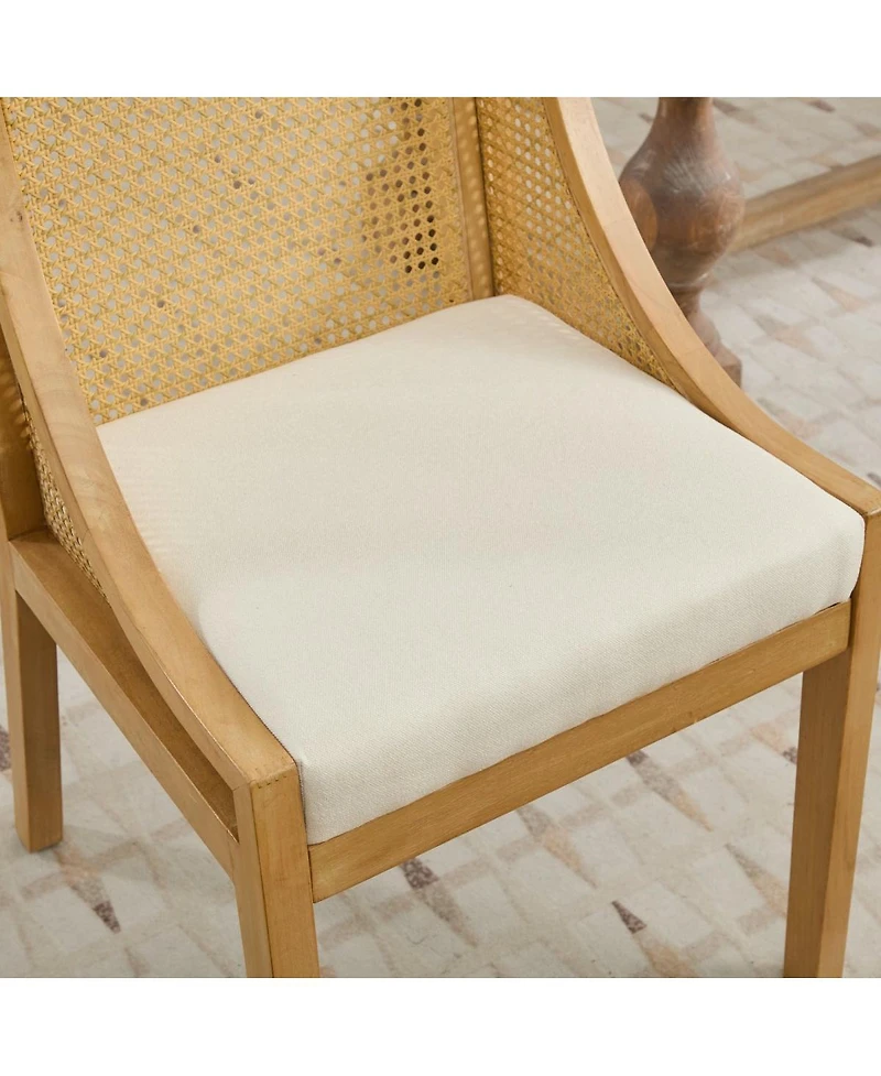 Streamdale Furniture Streamdale Rattan Dining Chairs, Solid Wood Frame, Linen Upholstered Seat, Finish
