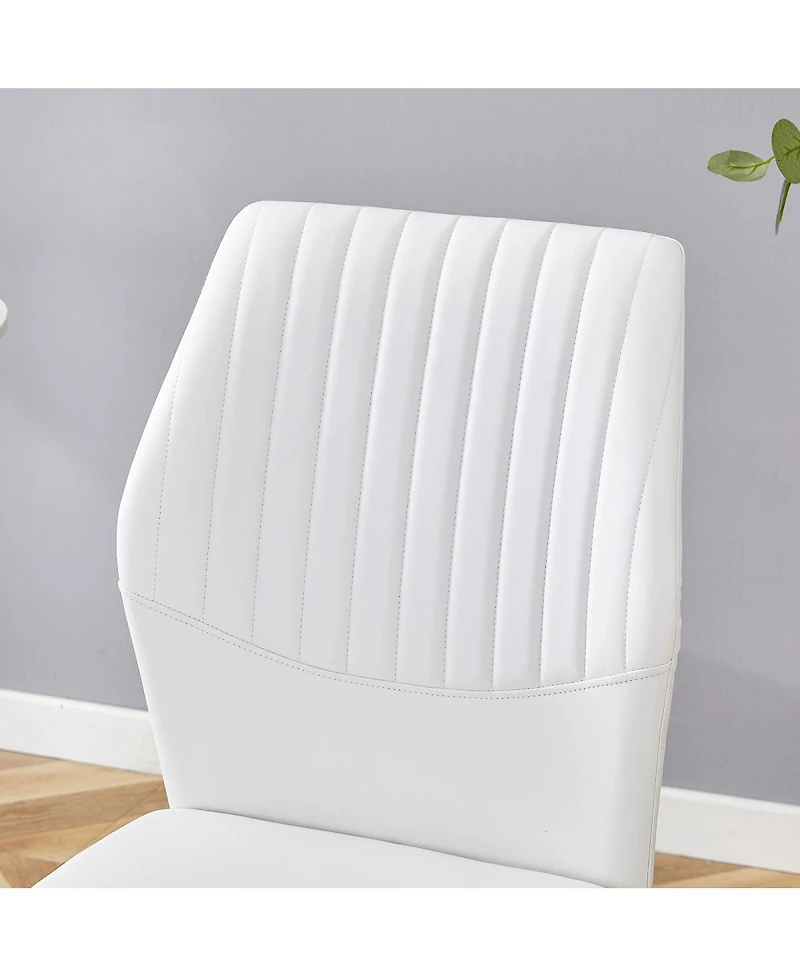Streamdale Furniture Streamdale Luxury Simple Chair - Set of 6 White Pu Dining Chairs with Metal Silver Legs