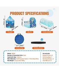 Mecale 3-in-1 Kids Play Tent with Tunnel and Basketball Hoop