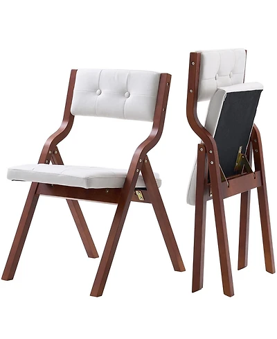 Mecale Set of 2 Wooden Folding Chairs with Cushion