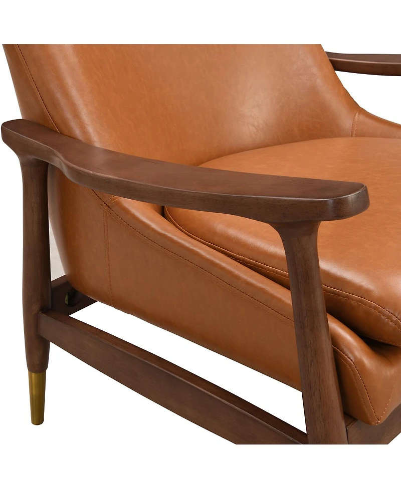 Streamdale Furniture Mid-Century Faux Leather Accent Chair with Cushioned Seat and Solid Wood Frame