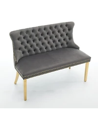Streamdale Furniture Velvet Double Dining Loveseat Bench, 2-Seat Tufted Bench w/Gold Legs