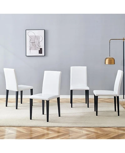 Streamdale Furniture Set of 4 White Pu Dining Chairs with Ergonomic Backrest & Comfortable Seat
