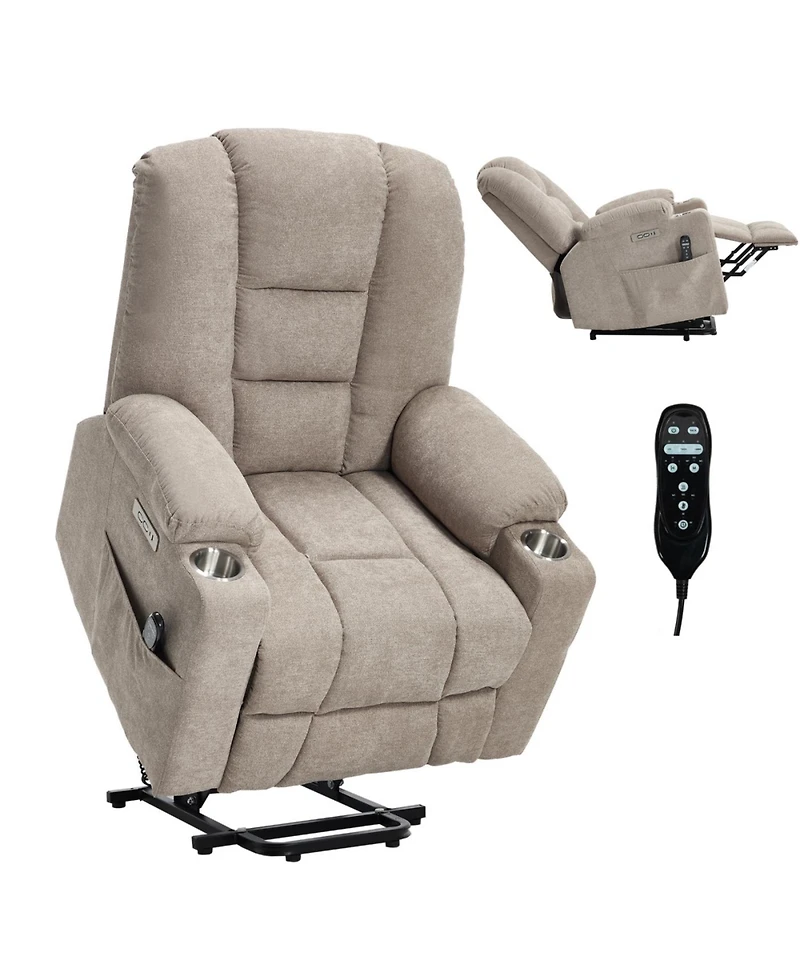 Streamdale Furniture Power Lift Recliner Chair with Massage, Heat, Usb Ports, Khaki