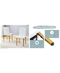 Streamdale Furniture Set of 4 White Pu Dining Chairs with Golden Metal Legs
