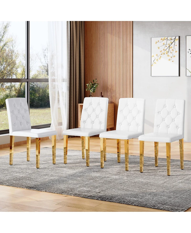 Streamdale Furniture 4-pack White Pu dining chairs, ergonomic buckle backrest, 35"H