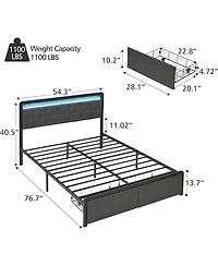 gaomon Full Bed Frame With 2 Drawers Upholstered Platform Bed Led Headboard No Box Spring Easy Assembly
