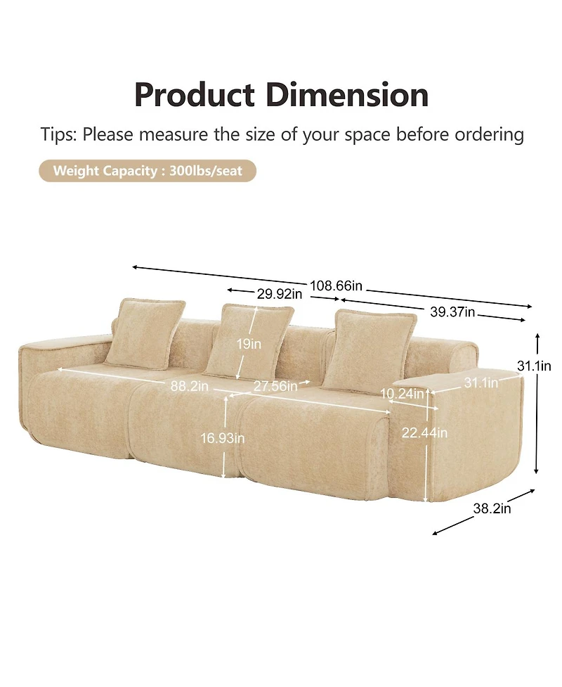 Streamdale Furniture Deep Seat Modular 3-Seat Boneless Sofa with French Edge Piping, Light Camel Velvet
