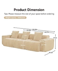 Streamdale Furniture Deep Seat Modular 3-Seat Boneless Sofa with French Edge Piping, Light Camel Velvet