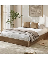 gaomon Bed Frame, Wood Platform with Fluted Design, Low Profile Minimalist Base Noise-Free