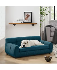 6thdruple 38 Inch Dog Sofa Bed, Green Linen with Armrest and Backrest for Large Medium Breeds