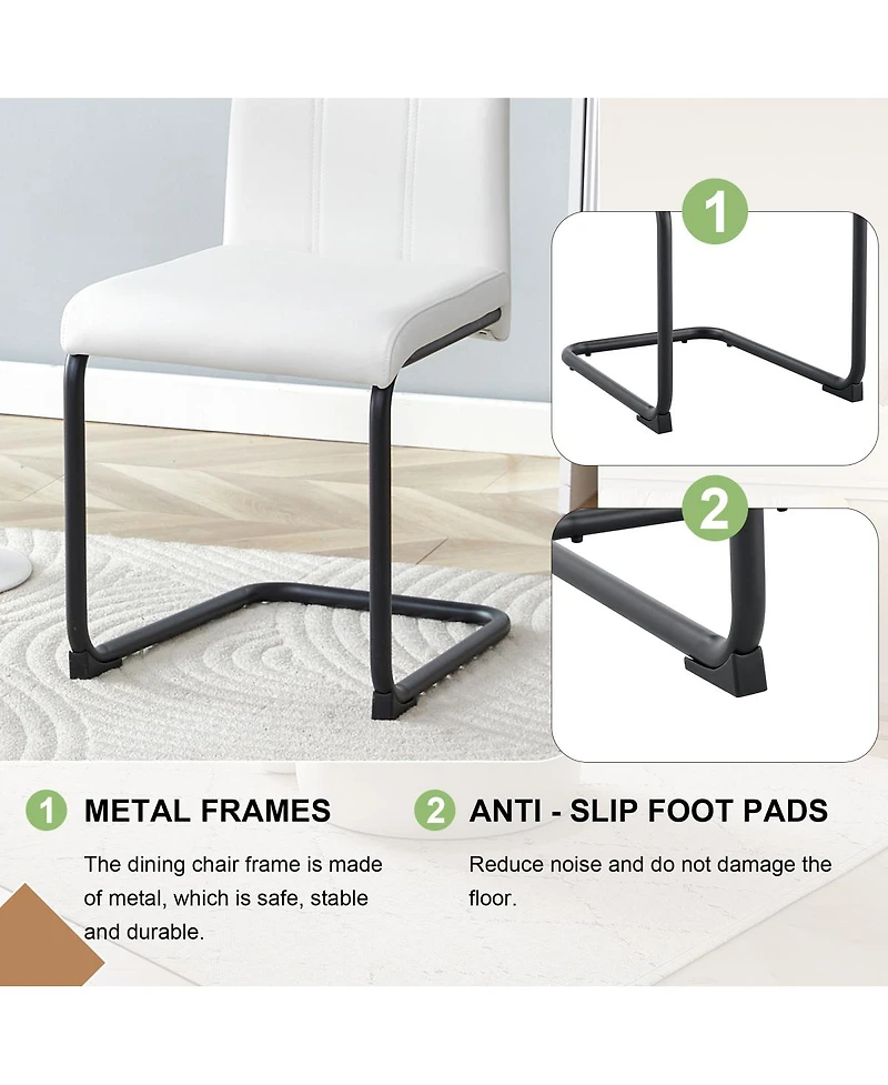 Streamdale Furniture 2-Pack White Pu Upholstered Dining Chairs with Black Metal Legs