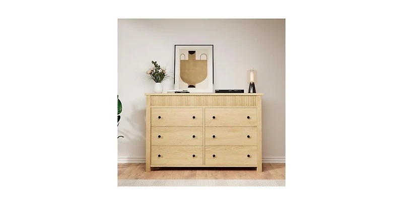 gaomon 6 Drawer Dresser for Bedroom, Wooden Chest of Drawers, Fluted Tv Stand, Storage Organizer for Living Room