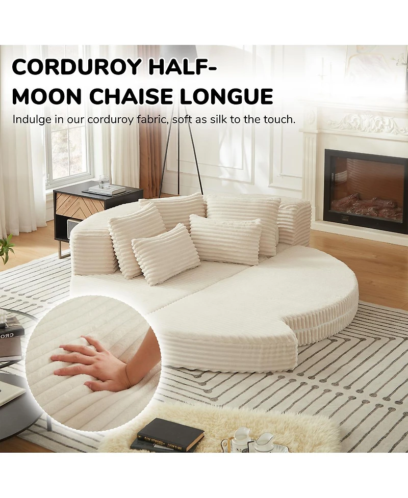 Streamdale Furniture Corduroy Semi-Circular 2-in-1 Sofa Bed with Neck Pillow & 5 Throw Pillows
