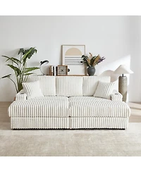 Streamdale Furniture 84" Corduroy 3-Seater Sofa w/ Pillows, Ottomans