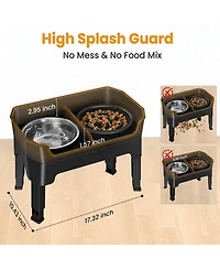 Aronkl Mess Proof Slow Feeder Dog Bowl Stand 4 Height Adjustable Elevated with 2 Stainless Steel 1 Non Slip Bowls