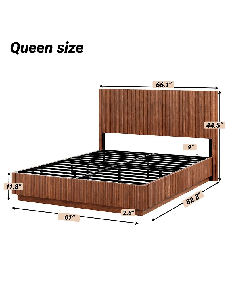 Streamdale Furniture Queen Size Bed Frame with Led Lights, Modern Walnut Wood Design