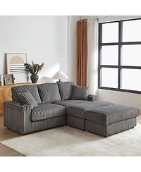 Streamdale Furniture Streamdale 84" Corduroy 3-Seater Sofa w/ Pillows, Ottomans, Storage & Cup Holders