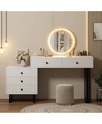 gaomon Small Makeup Vanity Desk with Lighted Mirror and 5 Drawers