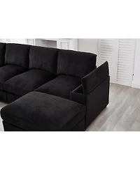 Streamdale Furniture Streamdale Black 4-Seat Corduroy Sectional Sofa Couch with 2 Ottomans