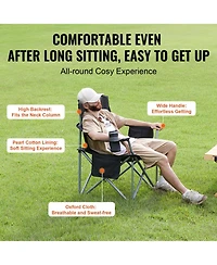 Mecale Portable Folding Camping Chair for Adults with Lumbar Support, Cup Holder and Cooler Bag