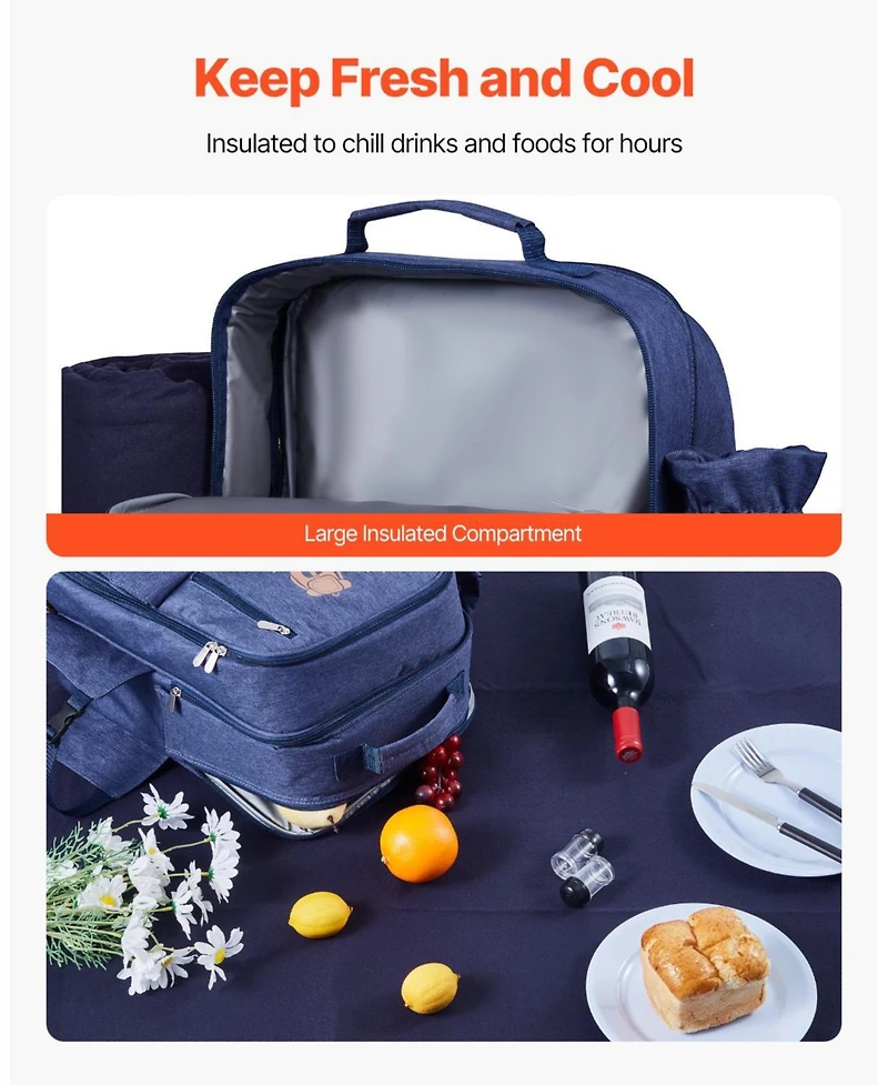 Mecale 4-Person Picnic Backpack with Insulated Cooler, Blanket and Tableware Set