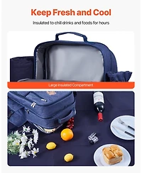 Mecale 4-Person Picnic Backpack with Insulated Cooler, Blanket and Tableware Set