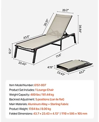 Mecale Foldable Outdoor Chaise Lounge Chair with 5 Positions, 400 lb Capacity