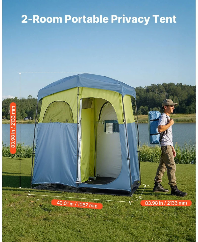 Mecale 2-Room Camping Shower Tent with Shower Bag and Carry Bag