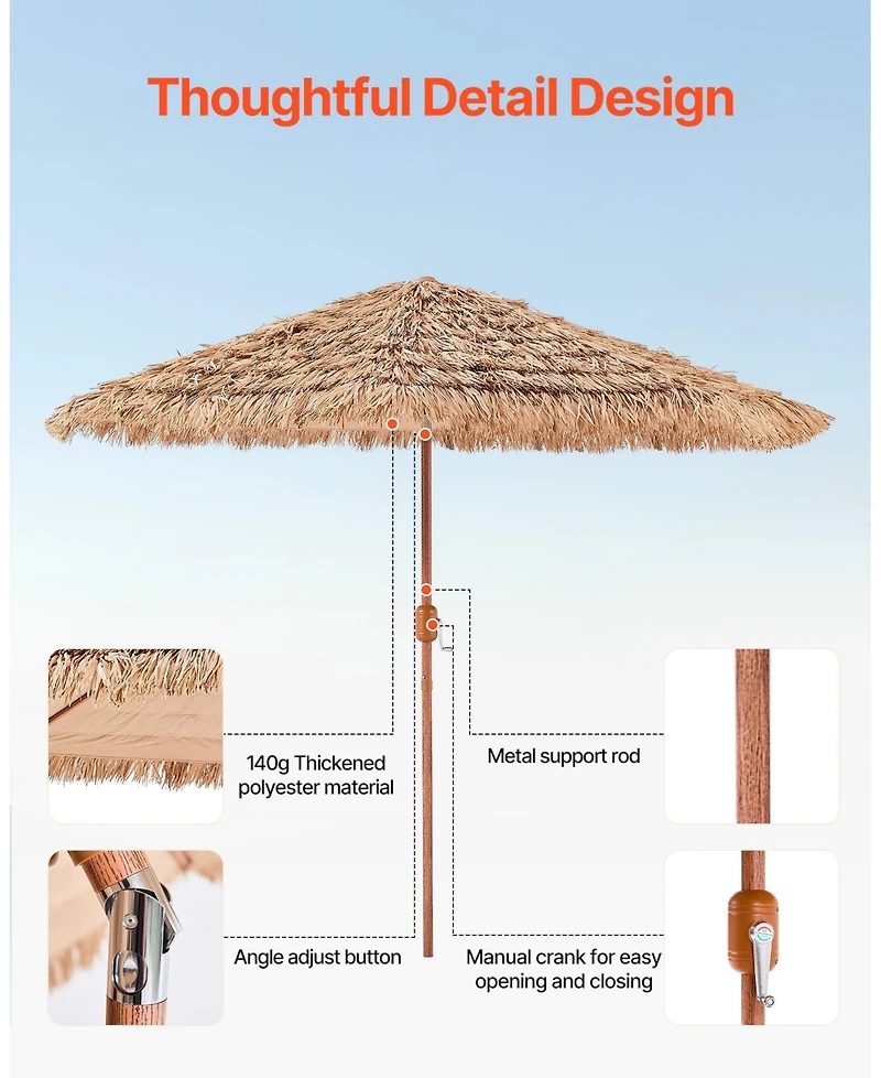Mecale 9 Ft Thatched Tiki Patio Umbrella with Tilt and Metal Ribs