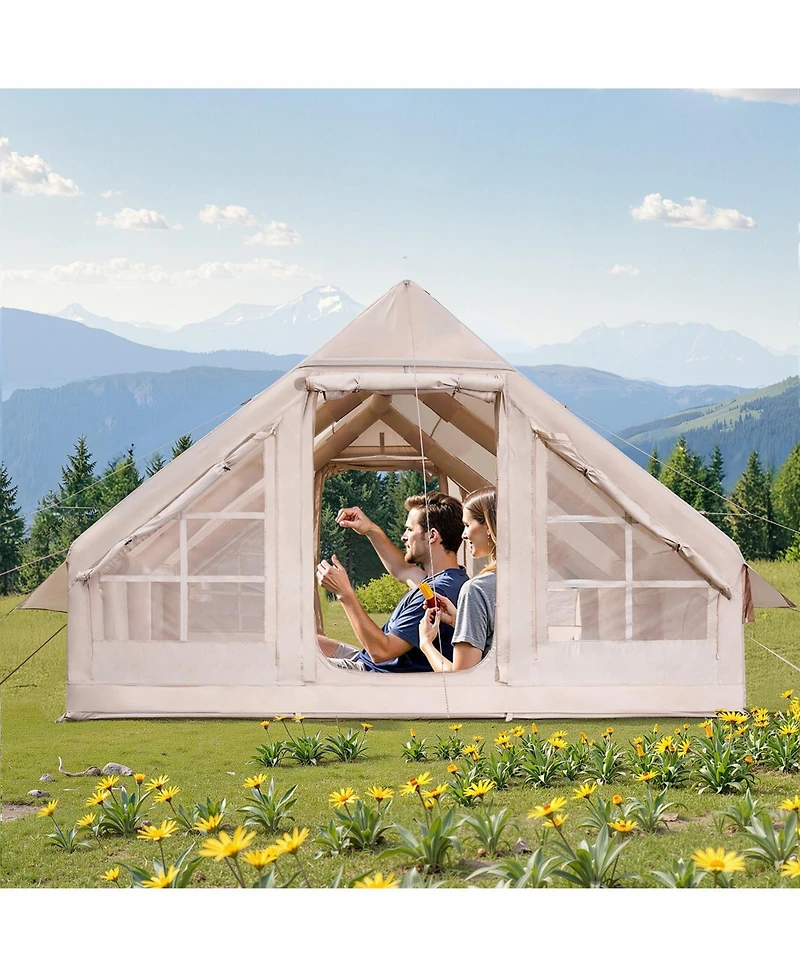 Mecale 5-8 Person Inflatable Camping Tent with Hand Pump and Stove Jack