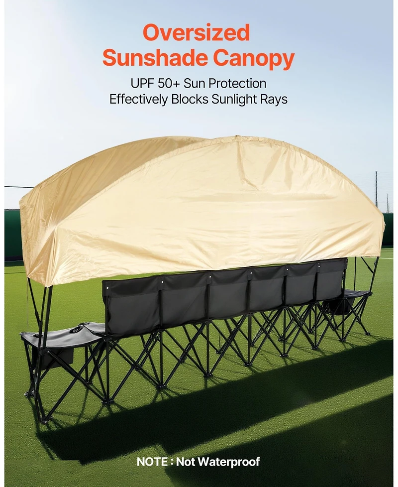 Mecale 6-Seat Portable Folding Sports Bench with Sunshade and Cup Holders