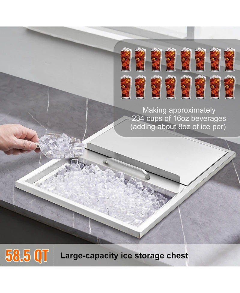 Mecale 24 x 18 x 13 Inch Drop-In Stainless Steel Ice Chest, 40.9 Qt with Sliding Lid