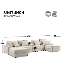 Streamdale Furniture Corduroy U-Shaped Sectional Sofa with Bluetooth, Usb, Cup Holders & Storage