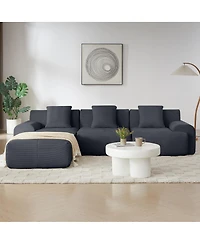 Streamdale Furniture Modern L-Shaped Corduroy Sectional Sofa with Movable Ottoman