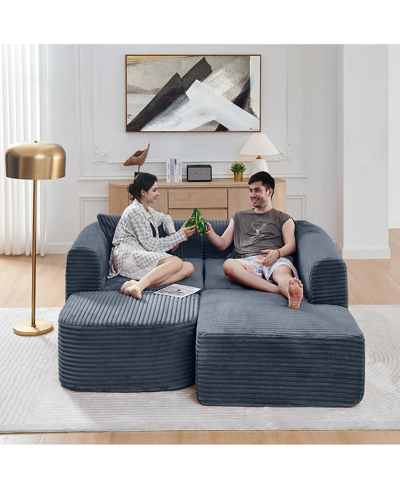 Streamdale Furniture Streamdale 114" Gray Cloud Sectional Couch with L-Shape Chaise & Movable Ottoman