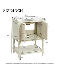 Sillysis 24" Bathroom Vanity with Ceramic Sink, Solid Wood Legs, Carved Palace Style Cabinet, Open Shelf for Small