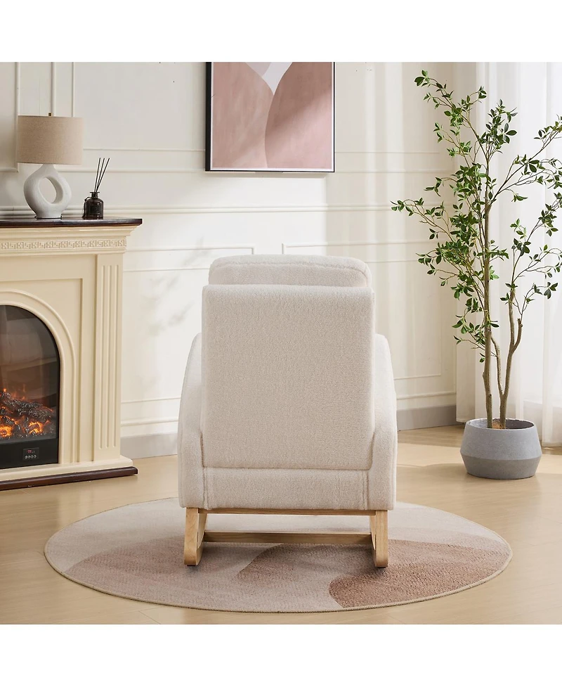 Streamdale Furniture Sherpa Rocking Chair with Side Pocket & Rubber Wood Legs