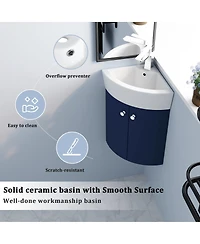 Sillysis Corner Bathroom Vanity with Sink, Wall Mounted Ceramic Basin, Soft Closing Doors, Pre-assembled for Small Spaces